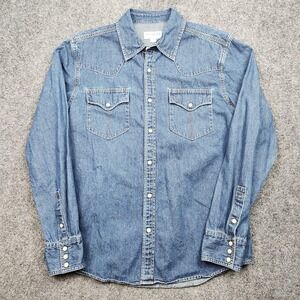 Tecovas Western Shirt Mens Medium Blue Denim Pearl Snap Long Sleeve Rodeo Cowboy